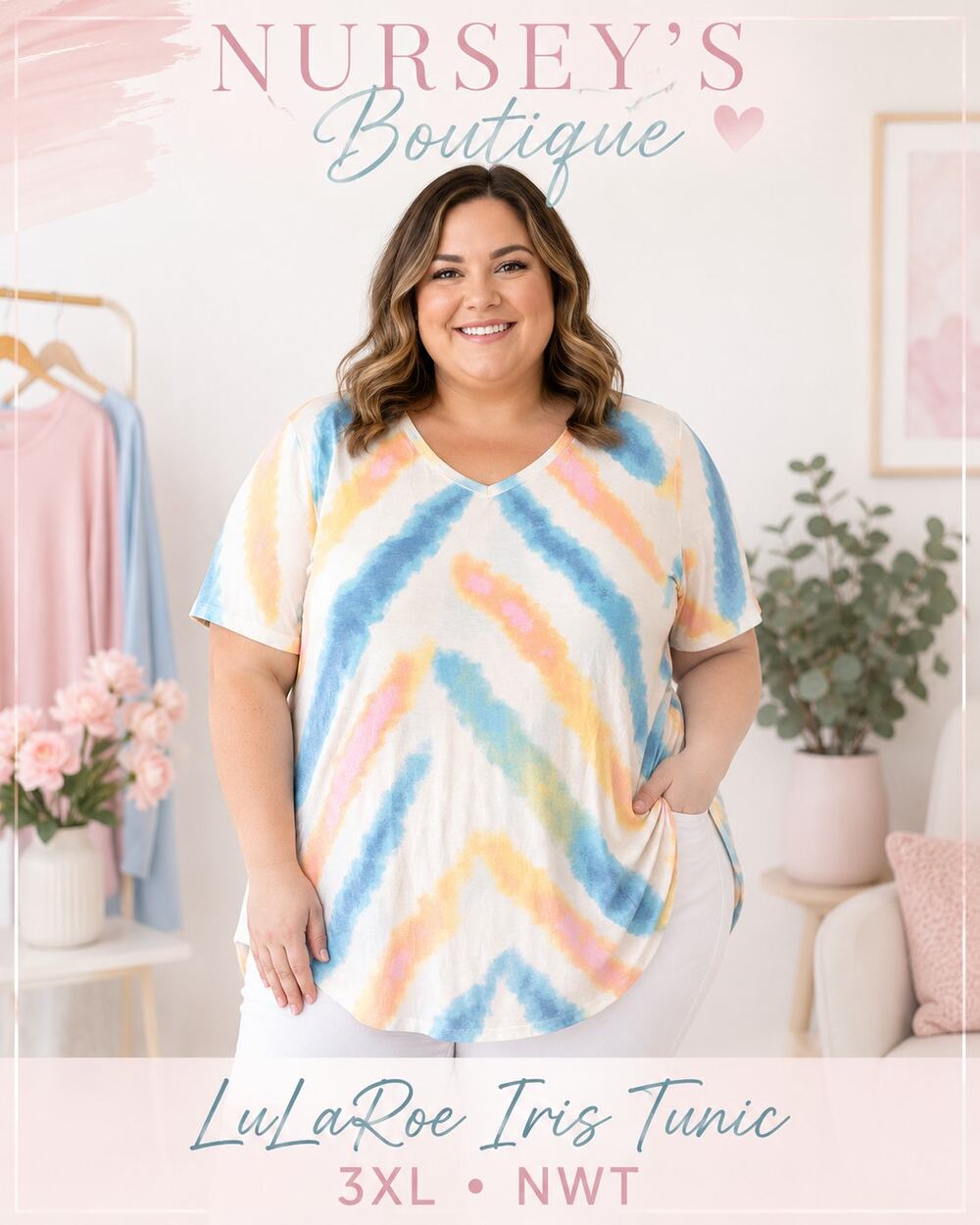 LuLaRoe Iris 3XL Pastel Tie Dye V Neck Tunic Top NWT